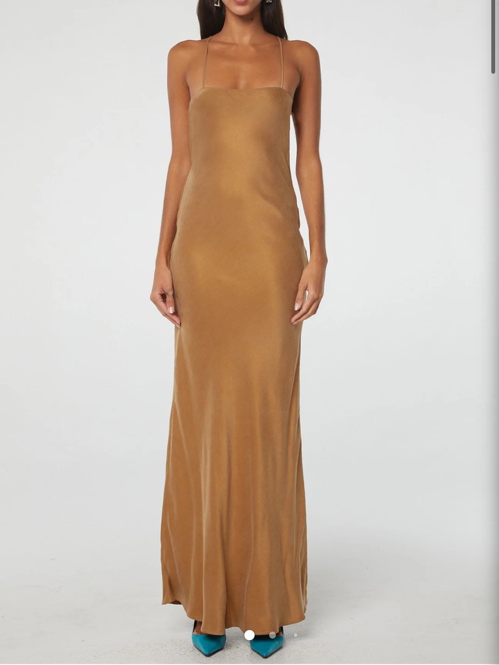 Bias Cut Maxi Slip Dress in Camel Tan